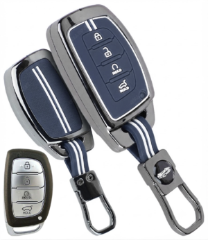 Coll of Fest Metal Blue Silicon Key Cover Compatible with Hyundai Alcazar and Creta Car 4 Button Smart Key Special Feature Visible in Low-Ligh Conditions
