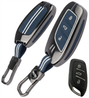 Coll of Fest Metal Blue Silicon Key Cover Compatible with MG ZS EV Electric | Astor | 3 Button Smart Key Special Feature Visible in Low-Light Conditions