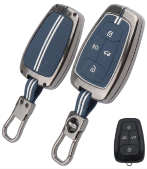 Coll of Fest Metal Blue Silicon Key Cover Compatible with Tata Nexon, Harrier | Safari | Altroz | Tigor | Ev | Punch | Tiago Ev Electric 4 Button Smart Key Feature Visible in Low-Light Conditions