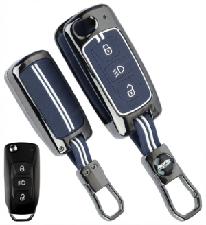 Coll of Fest Metal Blue Silicon Key Cover Compatible with Tata Nexon | Altroz | Tiago | Punch | Harrier | Safari | Tigor 3 Button Smart Key Special Feature Visible in Low-Light Conditions