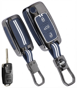Coll of Fest Metal Blue Silicon Key Cover Compatible with Volkswagen Polo Vento Jetta Ameo Passat and Skoda Rapid Laura Superb Octavia Fabia Yeti 3 Button Flip Key Visible in Low-Light Conditions