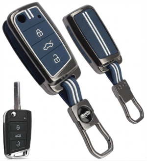 Coll of Fest Metal Blue Silicon Key Cover Compatible with Skoda & Volkswagon-Kushaq Octavia Kodiaq Superb Slavia Passat, Taigun, Tiguan, Virtus, T ROC 3-Button Smart Flip Key (Black Metal Silicone)