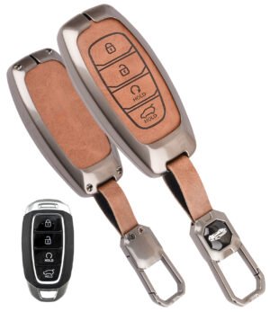 Coll of Fest Exclusive Metal Leather Key Cover Compatible with Hyundai Verna 2023 2024 | i20 Facelift N Line N8 Car 4 Button Smart Key Special Feature Visible in Low-Light Condition