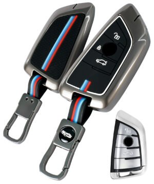 Coll of Fest Premium Metal Silicon Key Cover Compatible with BMW X1, X3, X6, X5, 3 Series, 5 Series, 6 Series, 7 Series, GT Series, M, X Series, 3 Button Blade Smart Key Glow in the Dark