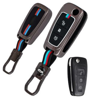 Coll of Fest Premium Metal Silicon Key Cover Compatible with Ford C-Max 2007-2010 | Ford Focus 2005-2011 | 3 Button Smart Flip Key Glow in the Dark