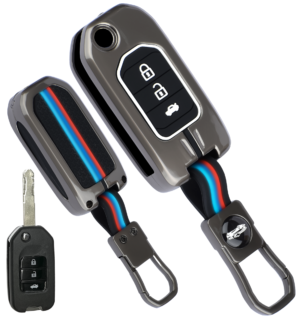 Coll of Fest Premium Metal Silicon Key Cover Compatible with Honda City, WR-V, Jazz 3 Button Flip Smart Key Glow in the Dark