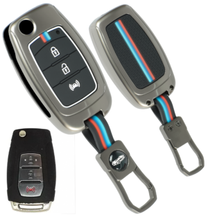 Coll of Fest Premium Metal Silicon Key Cover Compatible with Mahindra | XUV300 | Alturas G4 Flip Smart Key Cover Metal and Silicon Protection Glow in the Dark