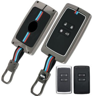 Coll of Fest Premium Metal Silicon Key Cover Compatible with Renault Triber | Kiger 4 Button Smart Key Cover Metal and Silicon Protection Glow in the Dark