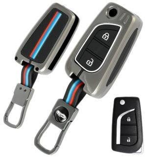 Coll of Fest Premium Metal Silicon Key Cover Compatible with Toyota Innova Crysta and corrola altis 2-Button Smart Key