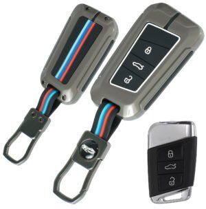 Coll of Fest Premium Metal Silicon Key Cover Compatible with Volkswagen Tiguan, Passat Highline, Jetta, 3 Button Smart Key Glow in the Dark