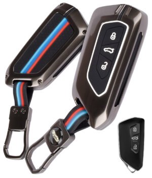 Coll of Fest Premium Metal Silicon Key Cover Compatible with Skoda & Volkswagen- Taigun | Kushaq | Kodiaq | Virtus | T-ROC | Tiguan | Passat Highline | Jetta 3 Button Key Glow in the Dark