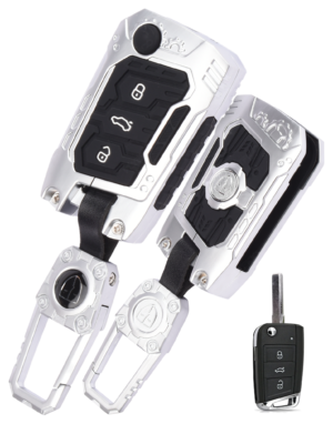 Coll of Fest Luxury Waterproof New Transformer Series Soft Silicon Car Key Shell for Skoda & Volkswagon-Kushaq Octavia Kodiaq Superb Slavia Passat Taigun Tiguan Virtus T ROC 3 Button Flip Key Silver