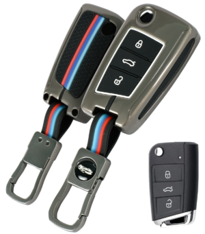 Coll of Fest Premium Metal Silicon Key Cover Compatible with Skoda & Volkswagen Kushaq | Octavia | Kodiaq | Superb | Slavia, Passat, Taigun, Tiguan, Virtus, T Roc, Kylaq 3 Button Flip Key