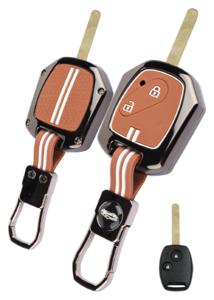 Coll of Fest Premium Metal Brown Silicon Key Cover Compatible with Honda Civic | Jazz | City | Brio | Amaze | WR-V | CR-V (2006-2015) 2 Button Smart Key Glow in the Dark