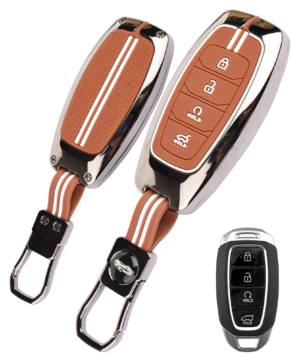 Coll of Fest Premium Metal Brown Silicone Key Cover Compatible with Hyundai Verna 2023 2024 | i20 Facelift N Line N8 Car 4 Button Smart Key Glow in the Dark