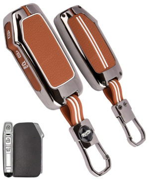 Coll of Fest Premium Metal Brown Silicon Key Cover Compatible with Kia Seltos | Carens | Sonet 3 Button Smart Key Glow in the Dark