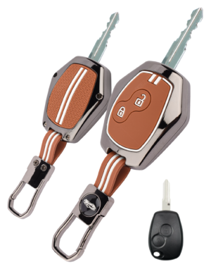 Coll of Fest Premium Metal Silicone Brown Key Cover Compatible with Renault Logan | Duster | Verito | Lodgy 2 Button Smart Key Glow in the Dark