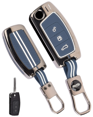 Coll of Fest Premium Metal Blue Silicon Key Cover Compatible with Ford Fiesta | Figo | Old Ecosport Flip Key 3 Button Smart Key Glow in the Dark
