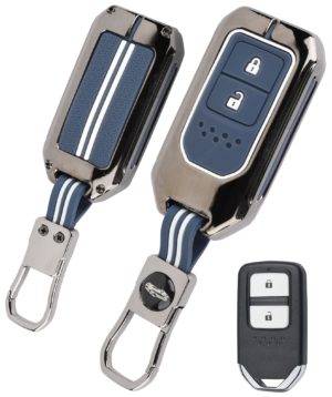 Coll of Fest Premium Metal Blue Silicon Key Cover Compatible with Honda Elevate | BRV | WRV | CRV | Jazz | City 2 Button Smart Key Cover Metal and Silicon Protection Glow in the Dark