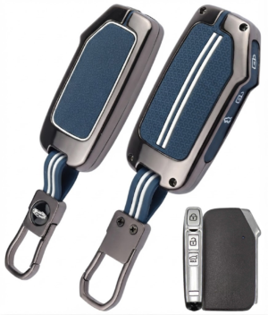 Coll of Fest Premium Metal Blue Silicon Key Cover Compatible with Kia Seltos | Carens | Sonet 3 Button Smart Key Glow in the Dark