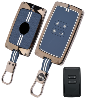 Coll of Fest Premium Metal Blue Silicon Key Cover Compatible with Renault Triber | Kiger 4 Button Smart Key Cover Metal and Silicon Protection Glow in the Dark