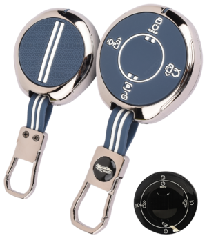 Coll of Fest Premium Metal Blue Silicon Key Cover Compatible with TATA Harrier EV (2025-2026) Round Keychain 360 Protection for Summon Mode & Park 8 Button Smart Key Glow in the Dark